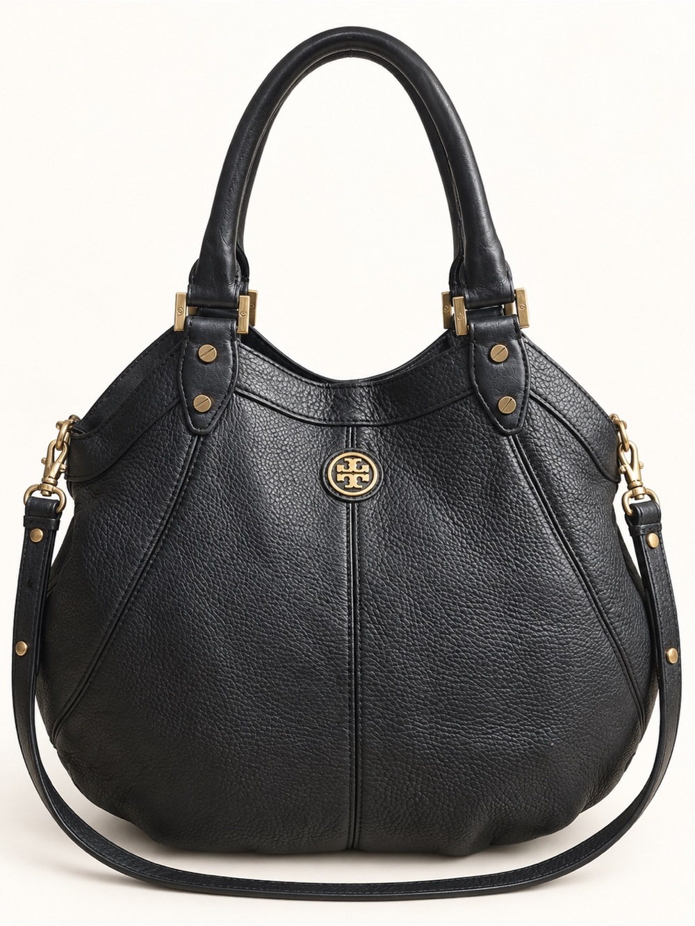 Tory Burch Amanda Large Black Pebbled Leather Convertible Satchel